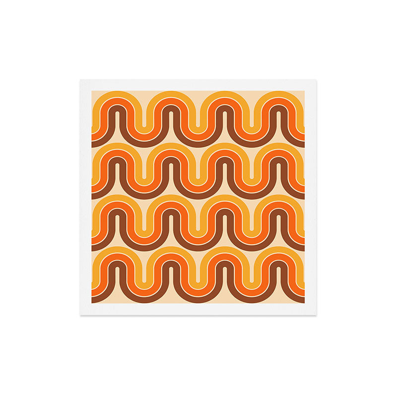 70s Retro Vintage Style Wave Pattern Autumn Brown Orange and Yellow Art Print