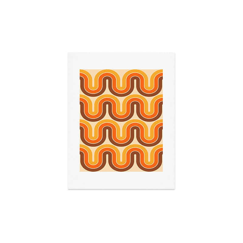 70s Retro Vintage Style Wave Pattern Autumn Brown Orange and Yellow Art Print