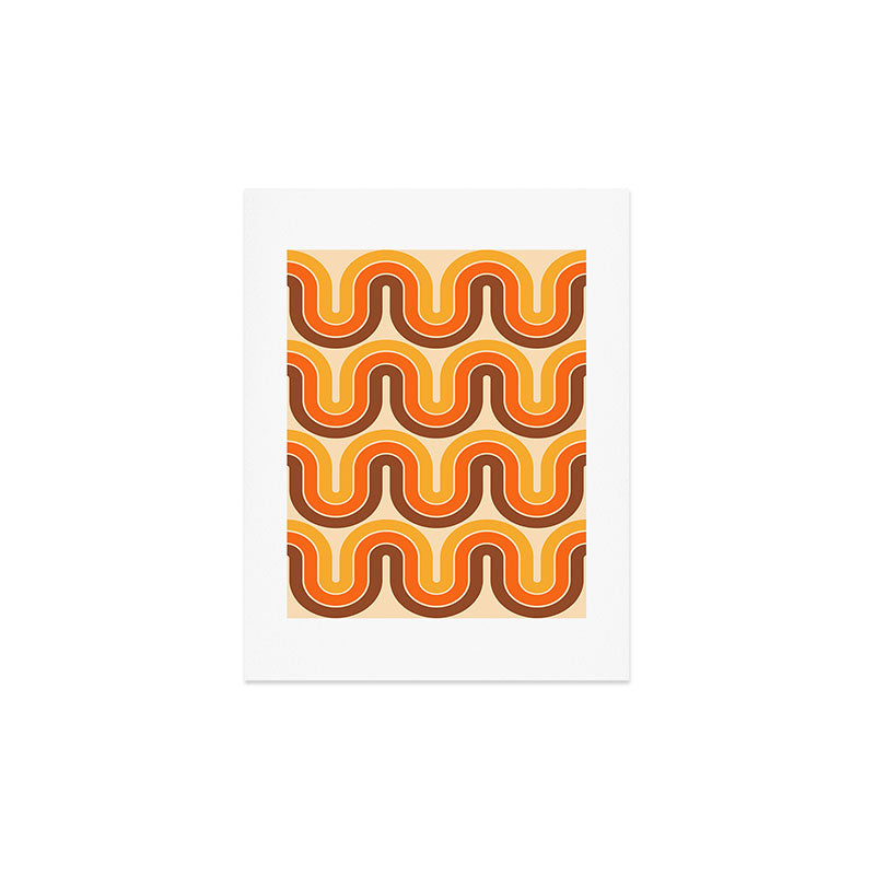 70s Retro Vintage Style Wave Pattern Autumn Brown Orange and Yellow Art Print