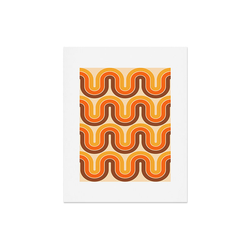 70s Retro Vintage Style Wave Pattern Autumn Brown Orange and Yellow Art Print