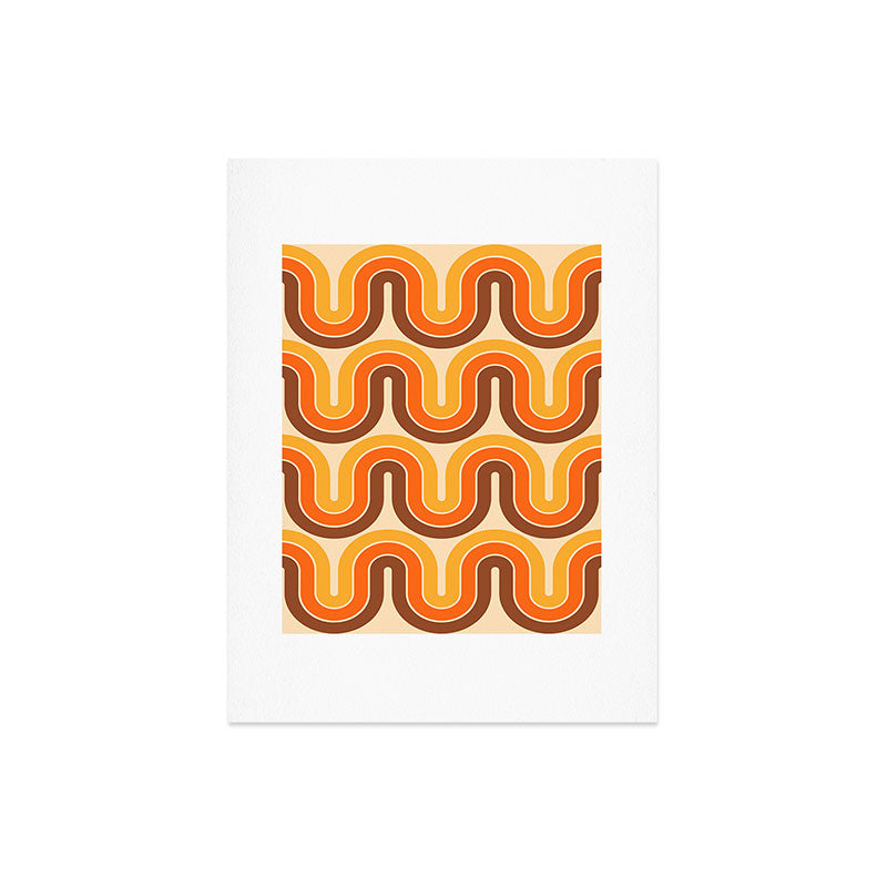 70s Retro Vintage Style Wave Pattern Autumn Brown Orange and Yellow Art Print