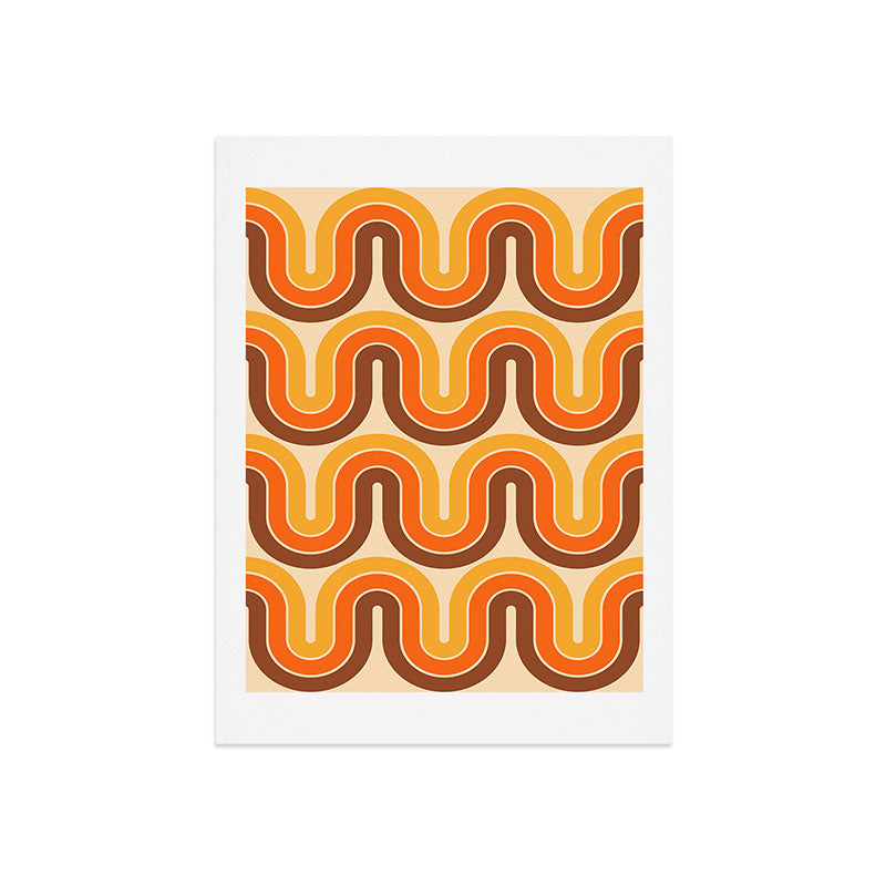 70s Retro Vintage Style Wave Pattern Autumn Brown Orange and Yellow Art Print