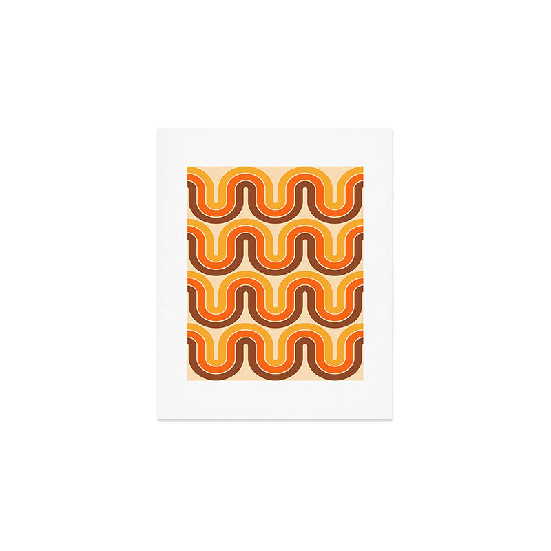 70s Retro Vintage Style Wave Pattern Autumn Brown Orange and Yellow Art Print