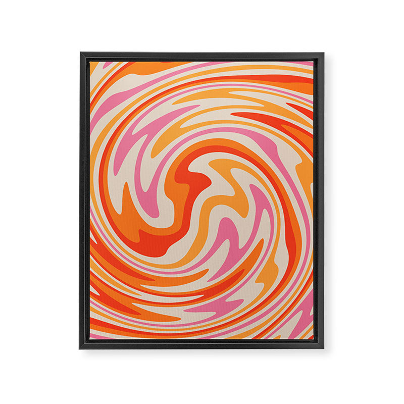 70s Retro Swirl Color Abstract Framed Canvas Print