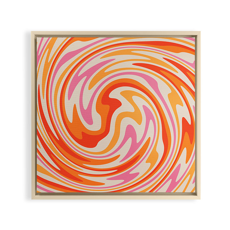 70s Retro Swirl Color Abstract Framed Canvas Print