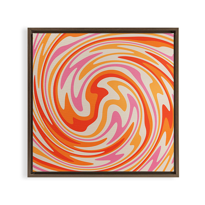 70s Retro Swirl Color Abstract Framed Canvas Print