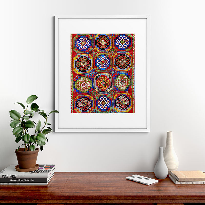 19th Century Armenian Kazak dated 1896 Framed Art Print